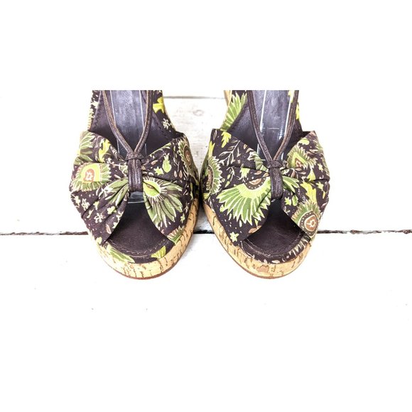 Banana Republic green floral peep toe high heel wedge strappy sandals - Picture 3 of 8